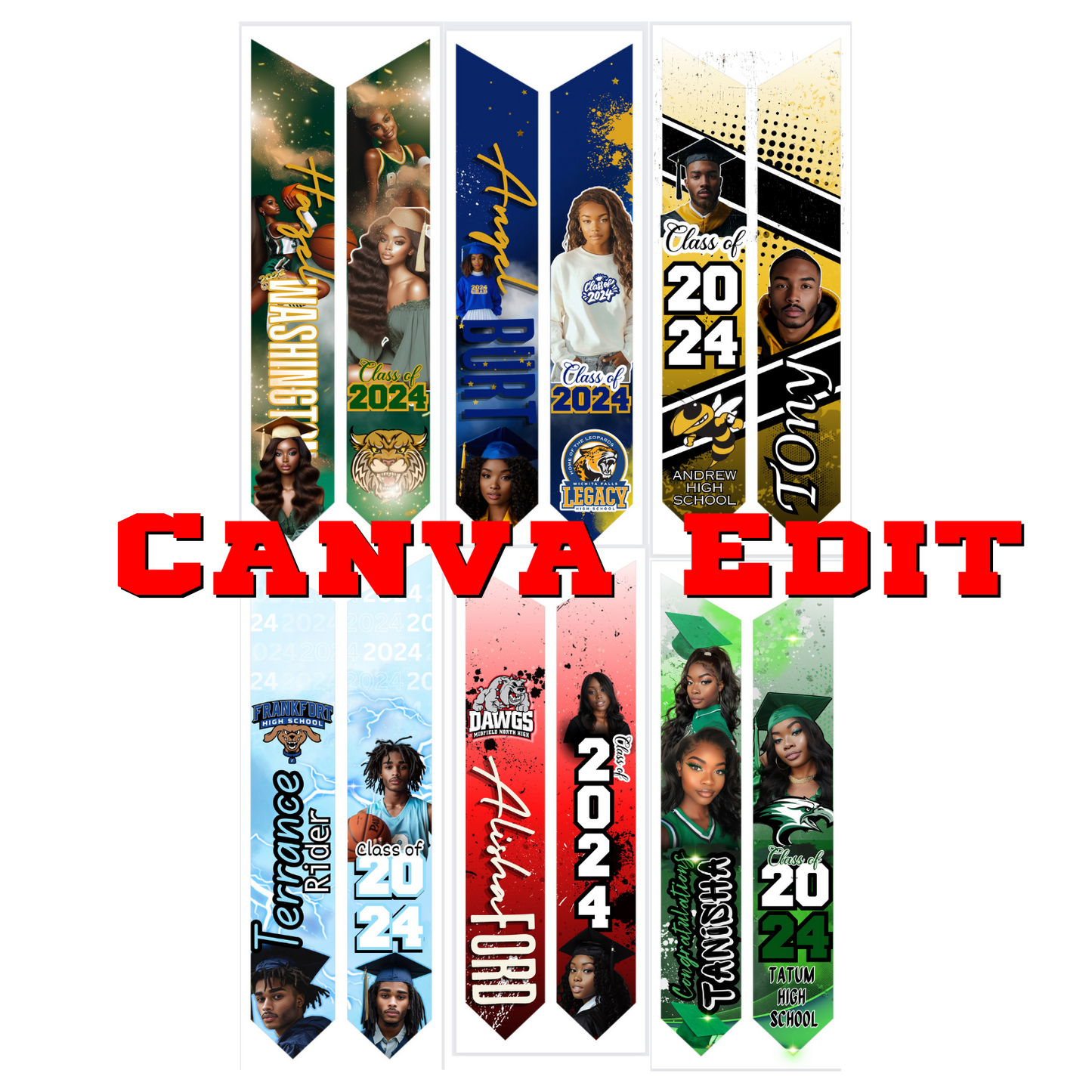 6 Editable Graduation stoles (Canva)