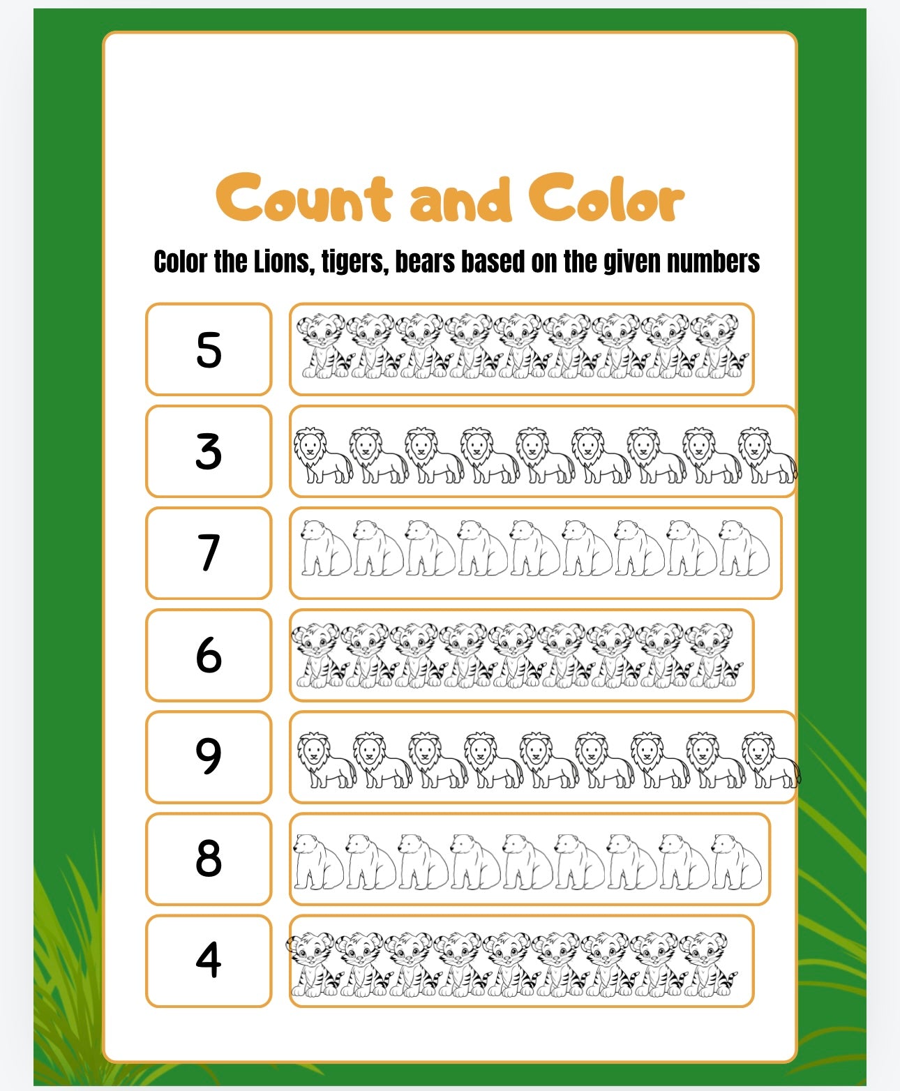 Lions, Tigers, Bears Preschool Activity Book